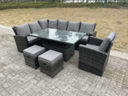 Fimous High Back Rattan Garden Furniture Corner Sofa Sets Adjustable Rising Table Dark Mixed Grey 9 Seater - thumbnail 3