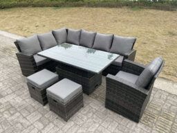 Fimous High Back Rattan Garden Furniture Corner Sofa Sets Adjustable Rising Table Dark Mixed Grey 9 Seater - thumbnail 2