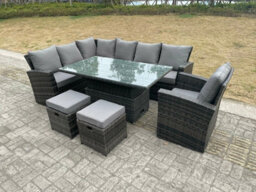 Fimous High Back Rattan Garden Furniture Corner Sofa Sets Adjustable Rising Table Dark Mixed Grey 9 Seater - thumbnail 1