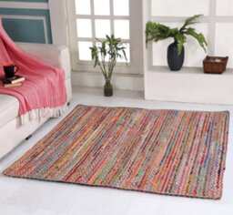 Second Nature Online Mishran Square Jute Area Rug Hand Woven With Recycled Fabric 150 Cm X 150 Cm - thumbnail 6