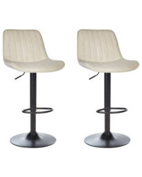 Wyld And Coco Luxeliving Velvet Bar Stools Set Of 2 Light Beige Swivel Black Steel - Adjustable Height 88-109 Cm - thumbnail 3