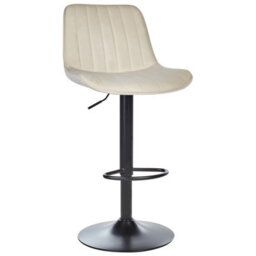 Wyld And Coco Luxeliving Velvet Bar Stools Set Of 2 Light Beige Swivel Black Steel - Adjustable Height 88-109 Cm - thumbnail 5