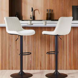 Wyld And Coco Luxeliving Velvet Bar Stools Set Of 2 Light Beige Swivel Black Steel - Adjustable Height 88-109 Cm - thumbnail 2