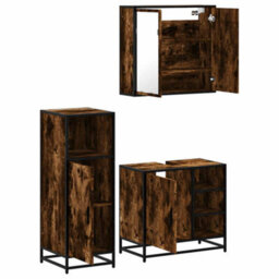 Berkfield 3 Piece Bathroom Furniture Set Smoked Oak Engineered Wood - thumbnail 6