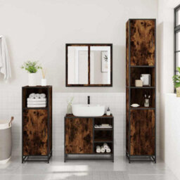 Berkfield 3 Piece Bathroom Furniture Set Smoked Oak Engineered Wood - thumbnail 3