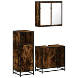 Berkfield 3 Piece Bathroom Furniture Set Smoked Oak Engineered Wood - thumbnail 2