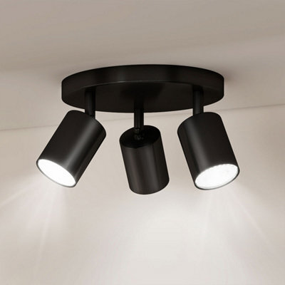 Emitto 3-Way Spotlight Ceiling Light Adjustable Gu10 Modern Black Round Base - image 1