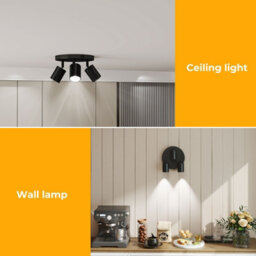 Emitto 3-Way Spotlight Ceiling Light Adjustable Gu10 Modern Black Round Base - thumbnail 8