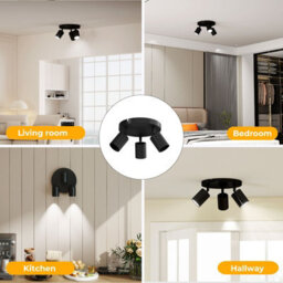 Emitto 3-Way Spotlight Ceiling Light Adjustable Gu10 Modern Black Round Base - thumbnail 9
