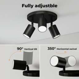 Emitto 3-Way Spotlight Ceiling Light Adjustable Gu10 Modern Black Round Base - thumbnail 6