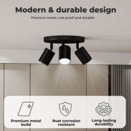 Emitto 3-Way Spotlight Ceiling Light Adjustable Gu10 Modern Black Round Base - thumbnail 5