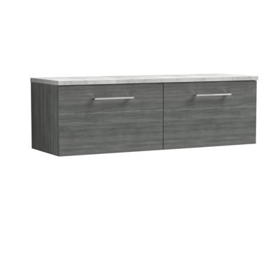 Nuie Arno Wall Hung 2-Drawer Vanity Unit With Laminate Worktop In Bellato Grey - image 1