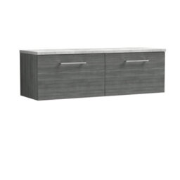 Nuie Arno Wall Hung 2-Drawer Vanity Unit With Laminate Worktop In Bellato Grey - thumbnail 1