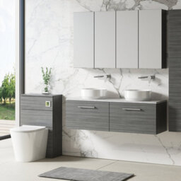Nuie Arno Wall Hung 2-Drawer Vanity Unit With Laminate Worktop In Bellato Grey - thumbnail 3