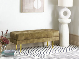 Beliani Upholstered Bench Roseville Velvet Olive Green - thumbnail 2