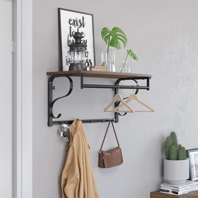 Songmics Vasagle Industrial Coat Rack Shelf Wall Mounted, Hook Rack Shelf With 5 Hooks And Hanging Rail, For Entryway, Hallway, Bathroom - image 1