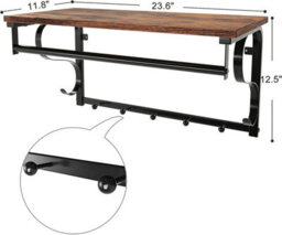 Songmics Vasagle Industrial Coat Rack Shelf Wall Mounted, Hook Rack Shelf With 5 Hooks And Hanging Rail, For Entryway, Hallway, Bathroom - thumbnail 5