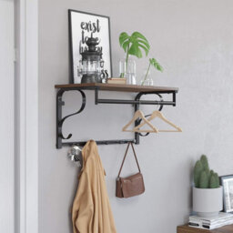 Songmics Vasagle Industrial Coat Rack Shelf Wall Mounted, Hook Rack Shelf With 5 Hooks And Hanging Rail, For Entryway, Hallway, Bathroom - thumbnail 1