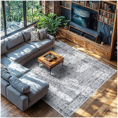 Tectake Washable Rug Aliya - Different Sizes, Oriental Pattern, Non-Slip Underside, Non-Allergenic Short Pile 240 X 340 Cm - Grey - image 1