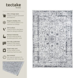 Tectake Washable Rug Aliya - Different Sizes, Oriental Pattern, Non-Slip Underside, Non-Allergenic Short Pile 240 X 340 Cm - Grey - thumbnail 2