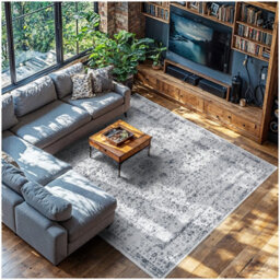 Tectake Washable Rug Aliya - Different Sizes, Oriental Pattern, Non-Slip Underside, Non-Allergenic Short Pile 240 X 340 Cm - Grey - thumbnail 1