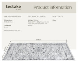 Tectake Washable Rug Aliya - Different Sizes, Oriental Pattern, Non-Slip Underside, Non-Allergenic Short Pile 240 X 340 Cm - Grey - thumbnail 6