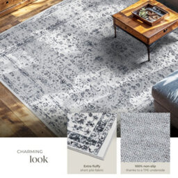 Tectake Washable Rug Aliya - Different Sizes, Oriental Pattern, Non-Slip Underside, Non-Allergenic Short Pile 240 X 340 Cm - Grey - thumbnail 4