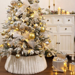 Amorly 28Inch White Faux Fur Christmas Tree Collar, Plush Striped Tree Stand Base Cover, Suitable For 7.5Ft Pencil Xmas Tree Decorations - thumbnail 6