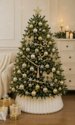 Amorly 28Inch White Faux Fur Christmas Tree Collar, Plush Striped Tree Stand Base Cover, Suitable For 7.5Ft Pencil Xmas Tree Decorations - thumbnail 7