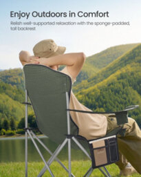 LEDREM Camping Chair, Folding Outdoor Chair With Wide Seat And High Back,green And Grey - thumbnail 5