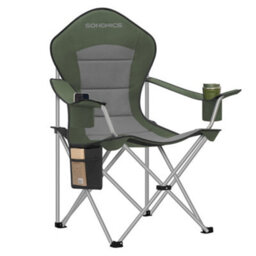 LEDREM Camping Chair, Folding Outdoor Chair With Wide Seat And High Back,green And Grey - thumbnail 3