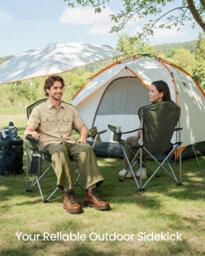 LEDREM Camping Chair, Folding Outdoor Chair With Wide Seat And High Back,green And Grey - thumbnail 1