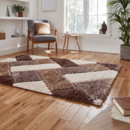 Beige Brown Shaggy Geometric Modern Rug For Living Room Bedroom And Dining Room-160Cm X 220Cm - thumbnail 2