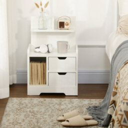 Homcom Modern Bedside Table W/2 Drawer And Storage Shelves Chest For Bedroom - thumbnail 7