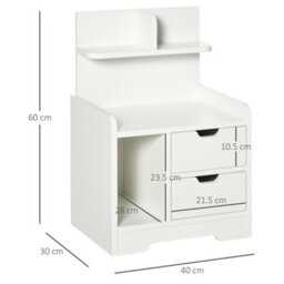 Homcom Modern Bedside Table W/2 Drawer And Storage Shelves Chest For Bedroom - thumbnail 3