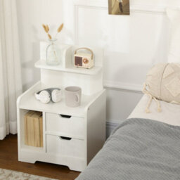 Homcom Modern Bedside Table W/2 Drawer And Storage Shelves Chest For Bedroom - thumbnail 1