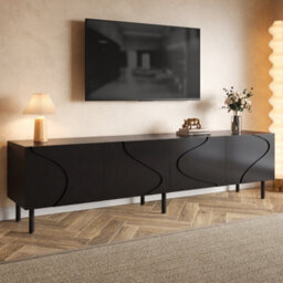 Btm Modern Tv Cabinet With 3D Curved Lines, 4 Push-To-Open Doors, Pb & Mdf Frame, Metal Cylinder Legs, Lowboard For Living Room - thumbnail 5