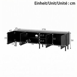 Btm Modern Tv Cabinet With 3D Curved Lines, 4 Push-To-Open Doors, Pb & Mdf Frame, Metal Cylinder Legs, Lowboard For Living Room - thumbnail 3