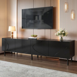 Btm Modern Tv Cabinet With 3D Curved Lines, 4 Push-To-Open Doors, Pb & Mdf Frame, Metal Cylinder Legs, Lowboard For Living Room - thumbnail 9