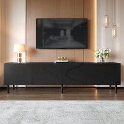 Btm Modern Tv Cabinet With 3D Curved Lines, 4 Push-To-Open Doors, Pb & Mdf Frame, Metal Cylinder Legs, Lowboard For Living Room - thumbnail 6