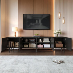 Btm Modern Tv Cabinet With 3D Curved Lines, 4 Push-To-Open Doors, Pb & Mdf Frame, Metal Cylinder Legs, Lowboard For Living Room - thumbnail 7