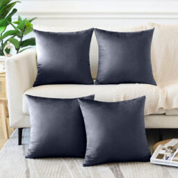 Ameha Charcoal Plain Velvet Cushion Covers, 18X18 Inch, Pack Of 4, Breathable & Hypoallergenic With Hidden Zip Closure - thumbnail 9