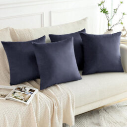 Ameha Charcoal Plain Velvet Cushion Covers, 18X18 Inch, Pack Of 4, Breathable & Hypoallergenic With Hidden Zip Closure - thumbnail 5