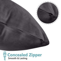 Ameha Charcoal Plain Velvet Cushion Covers, 18X18 Inch, Pack Of 4, Breathable & Hypoallergenic With Hidden Zip Closure - thumbnail 6