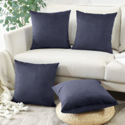 Ameha Charcoal Plain Velvet Cushion Covers, 18X18 Inch, Pack Of 4, Breathable & Hypoallergenic With Hidden Zip Closure - thumbnail 4
