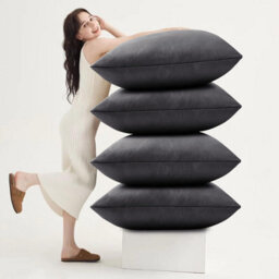 Ameha Charcoal Plain Velvet Cushion Covers, 18X18 Inch, Pack Of 4, Breathable & Hypoallergenic With Hidden Zip Closure