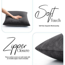 Ameha Charcoal Plain Velvet Cushion Covers, 18X18 Inch, Pack Of 4, Breathable & Hypoallergenic With Hidden Zip Closure - thumbnail 7