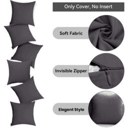 Ameha Charcoal Plain Velvet Cushion Covers, 18X18 Inch, Pack Of 4, Breathable & Hypoallergenic With Hidden Zip Closure - thumbnail 3