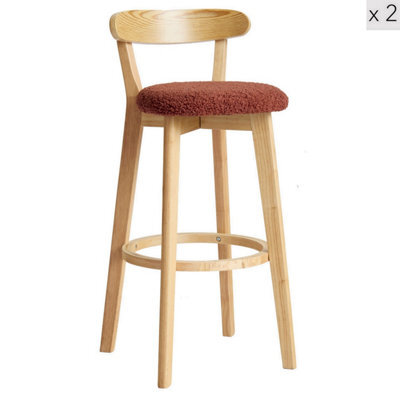 Nordlys Set Of 2 Solid Wood And Terracotta Bouclé Bar Stools Modern Design Style Dining Room - image 1