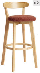 Nordlys Set Of 2 Solid Wood And Terracotta Bouclé Bar Stools Modern Design Style Dining Room - thumbnail 2